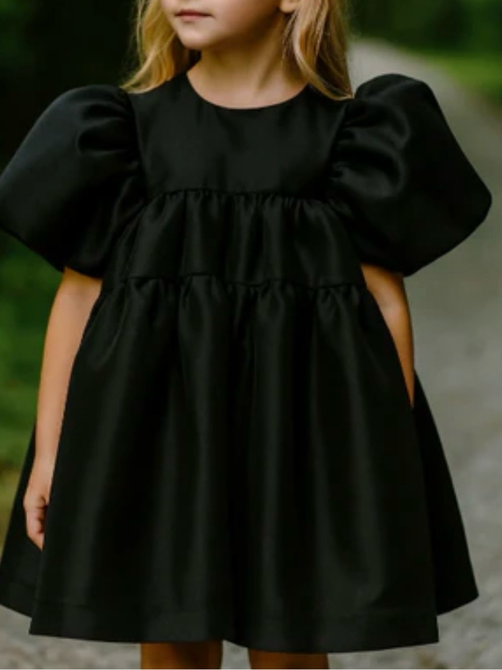 Caroline Bosmans Black Puff-Sleeve Formal Dress for Girls